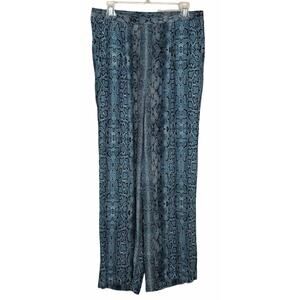 Karen Kane Women’s Blue Snakeskin Print Straight Leg Pull On Pants Size XL